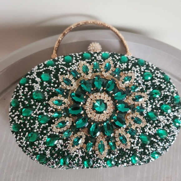 Handbags - Emerald Green Crystal Clutch